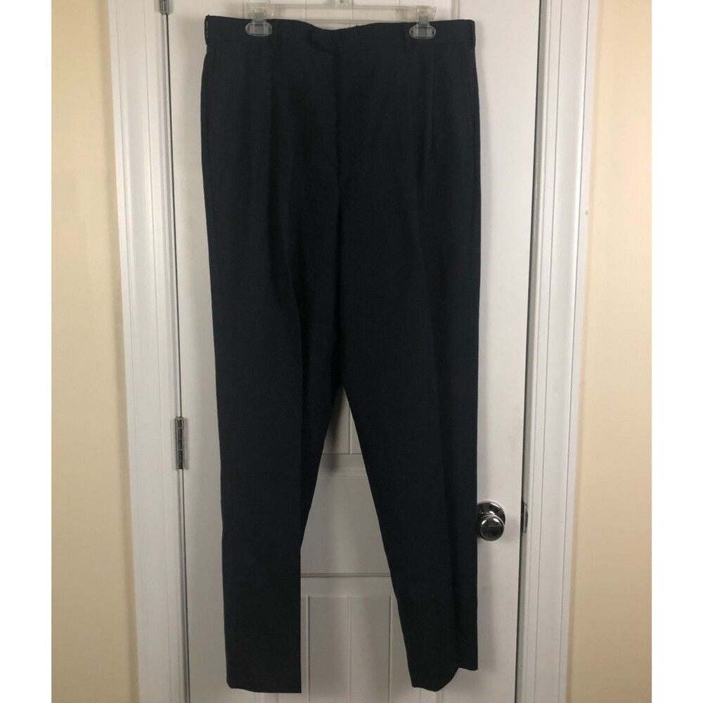 Mens 100% Worsted Wool Pleated Dress‎ Pants Size 38 x 22 Charcoal Gray Preppy